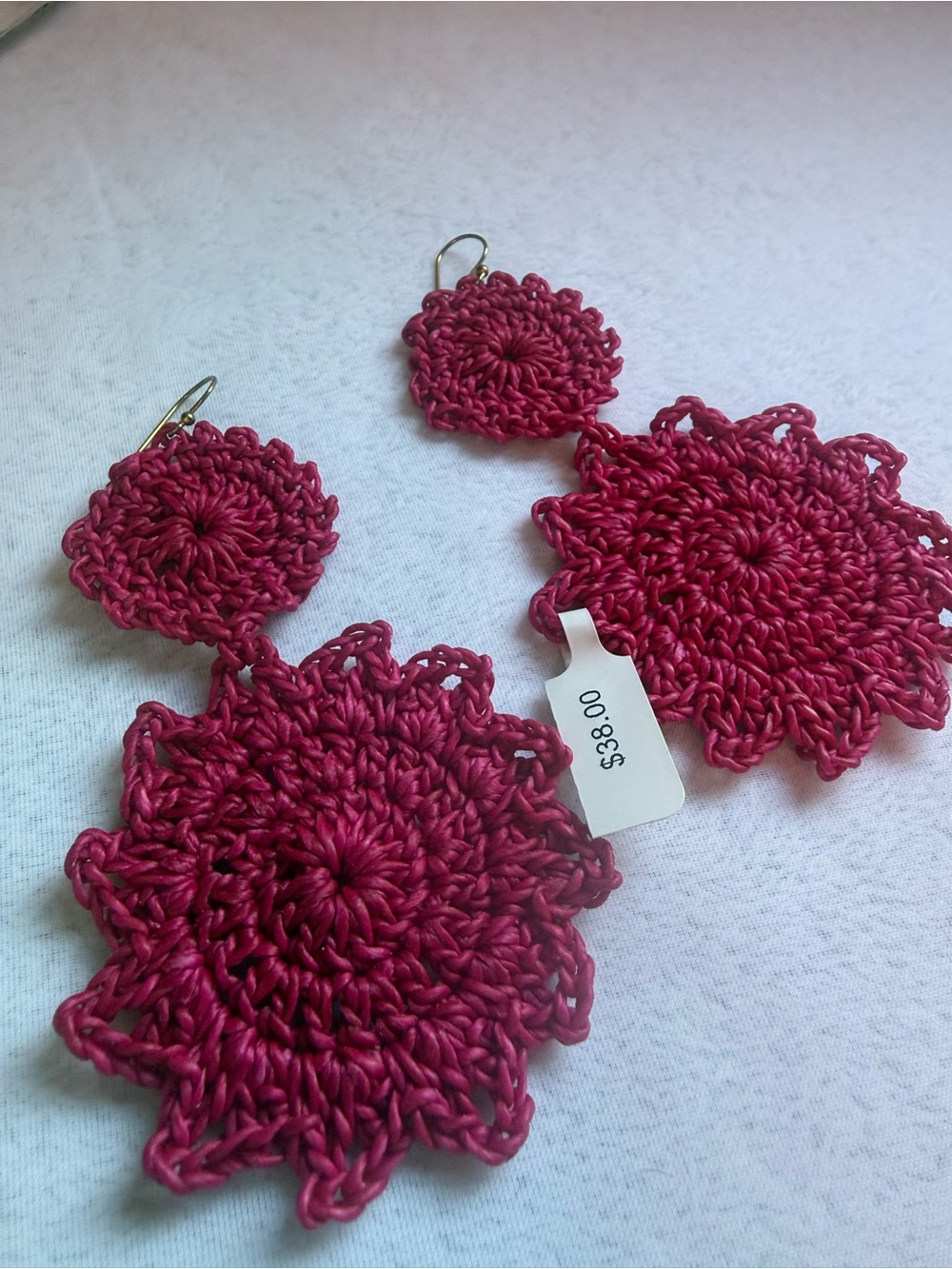 Roller Rabbit Macrame Floral Statement Earrings Pink NWT Sold Out